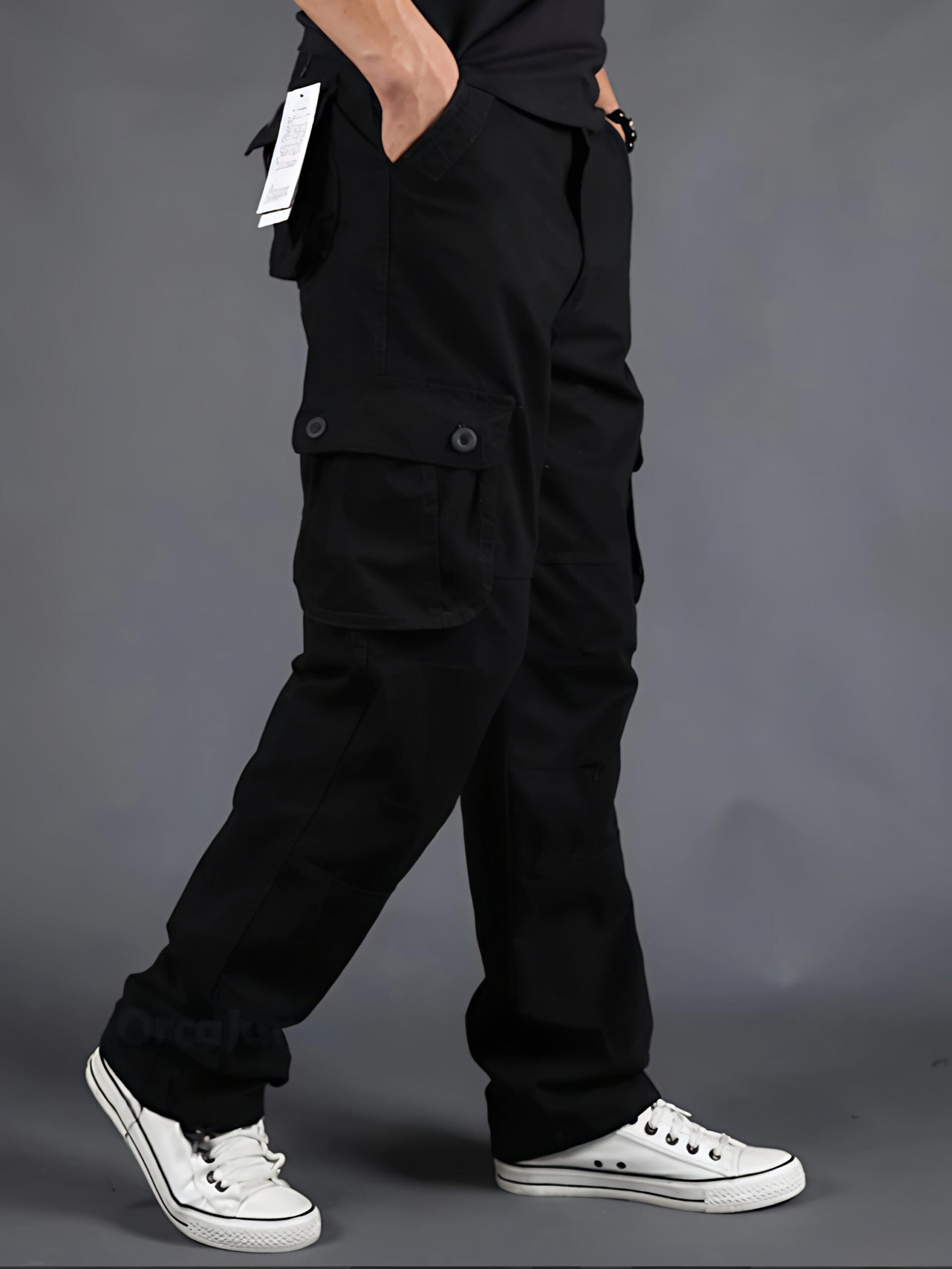 BELT CHINOS CARGO PANTS ( MIDNIGHT BLACK )