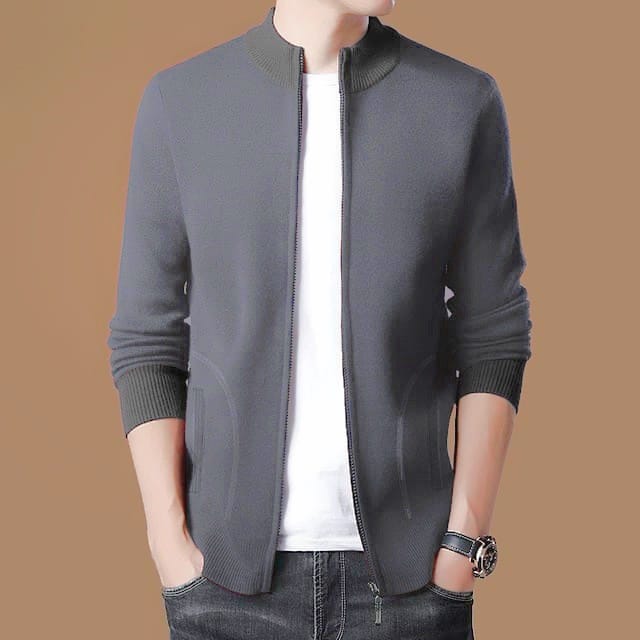 Premium Full Zipper Fleece Sweater For Men [DEEP GREY]