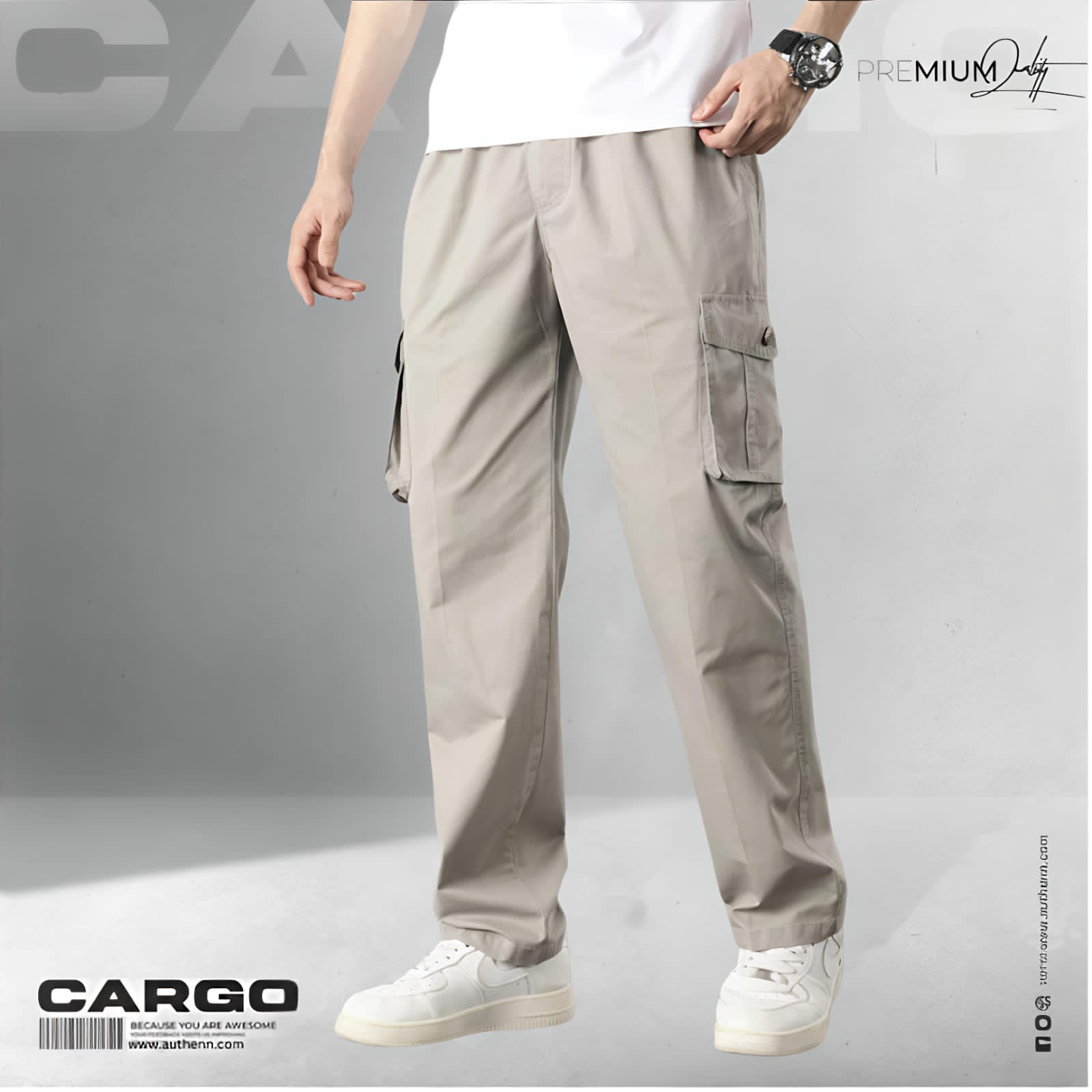 BELT CHINOS CARGO PANTS ( LIGHT ASH )