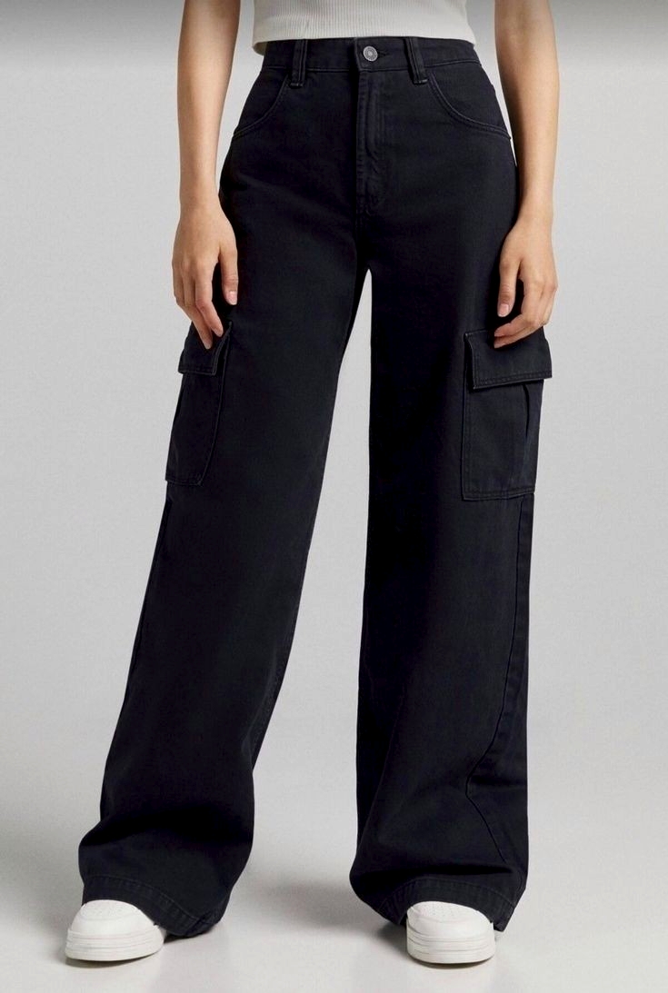 Baggy denim cargo for women ( Obsidian Black )