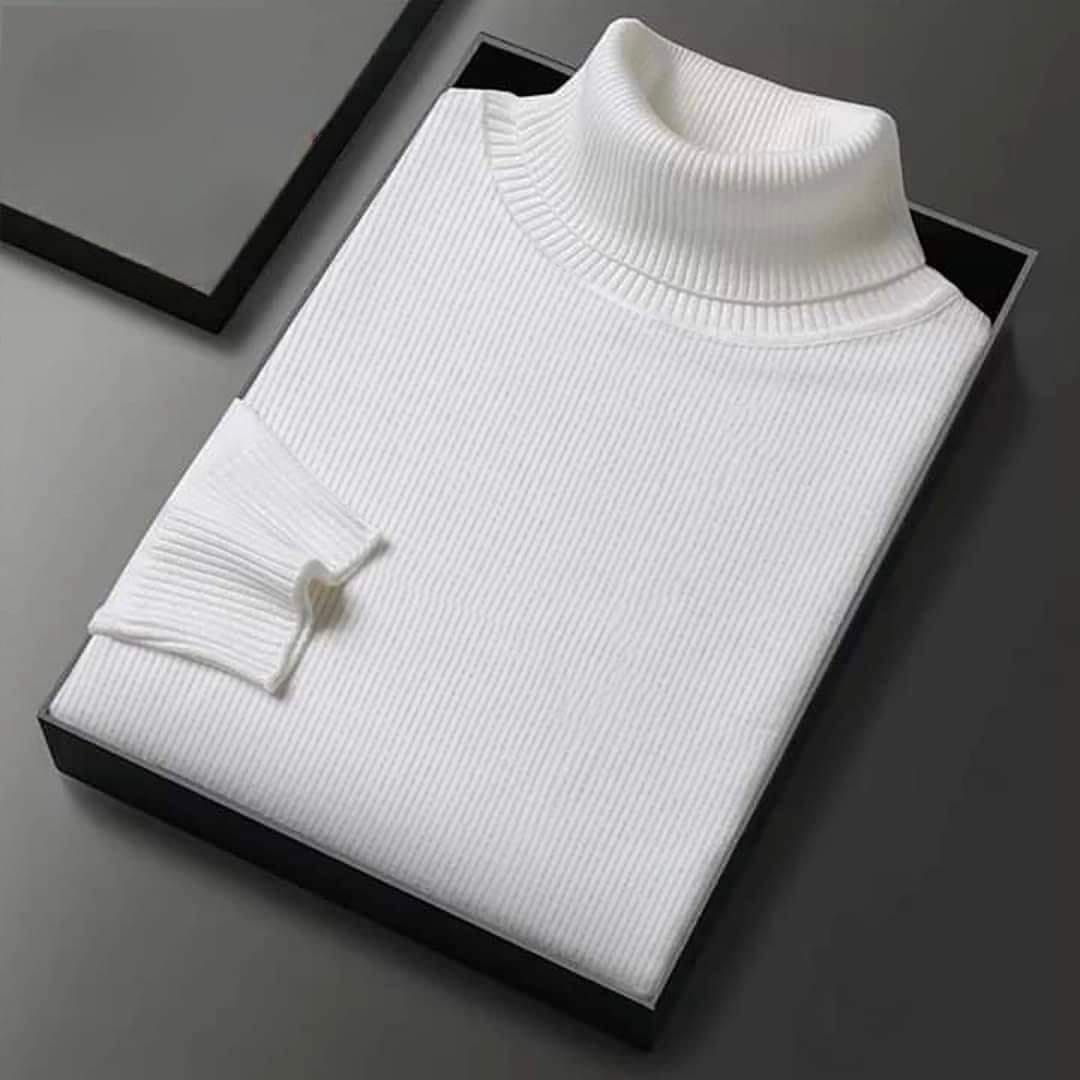 Turtle Neck Premium Rib Fabrics Sweater For Men Off-White