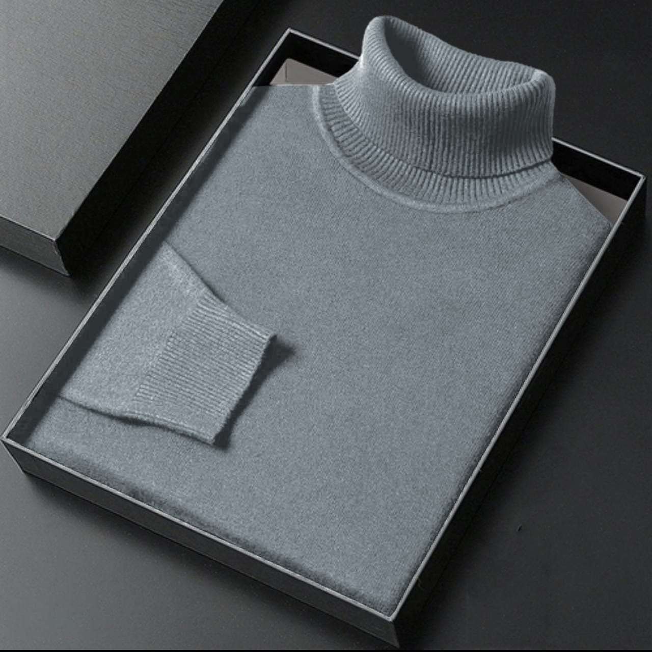 Turtle Neck Premium Rib Fabrics Sweater For Men Ash