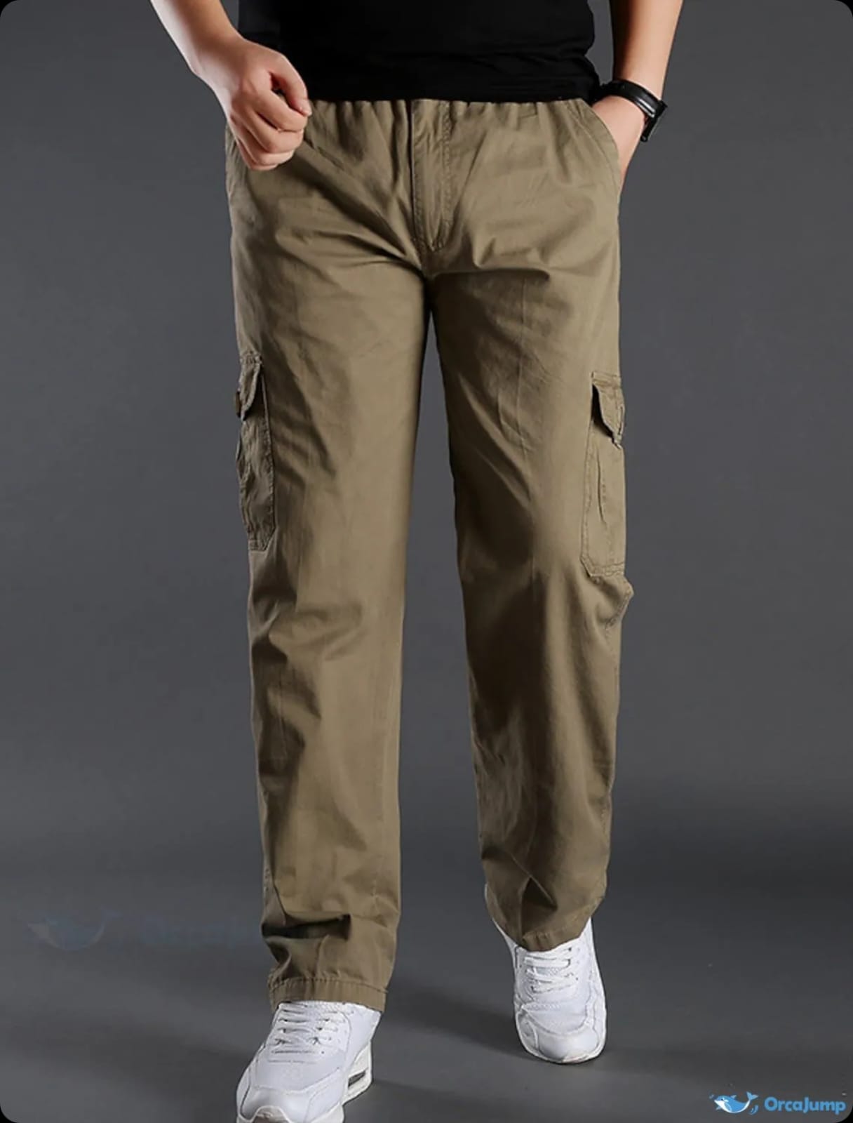 BELT CHINOS CARGO PANTS ( KHAKHI BROWN )