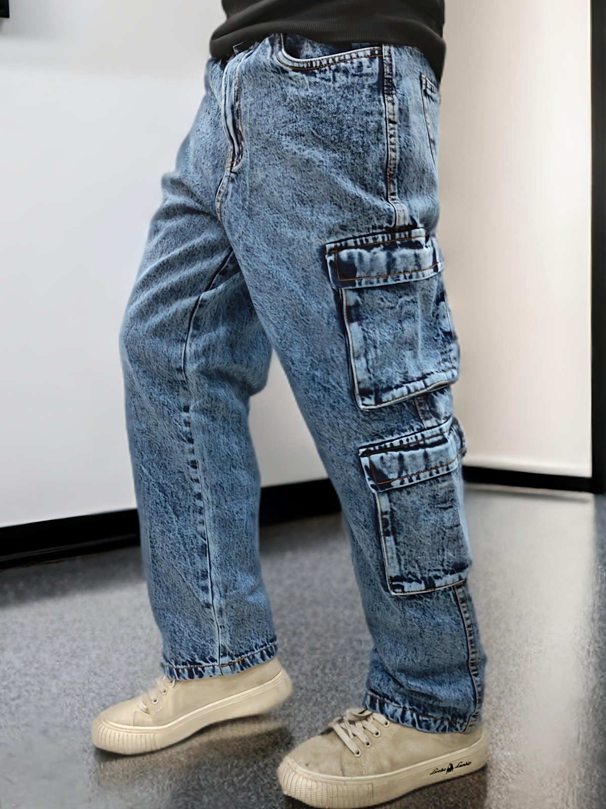 Premium 8 Pocket Denim Cargo ( ACID LIGHT BLUE )