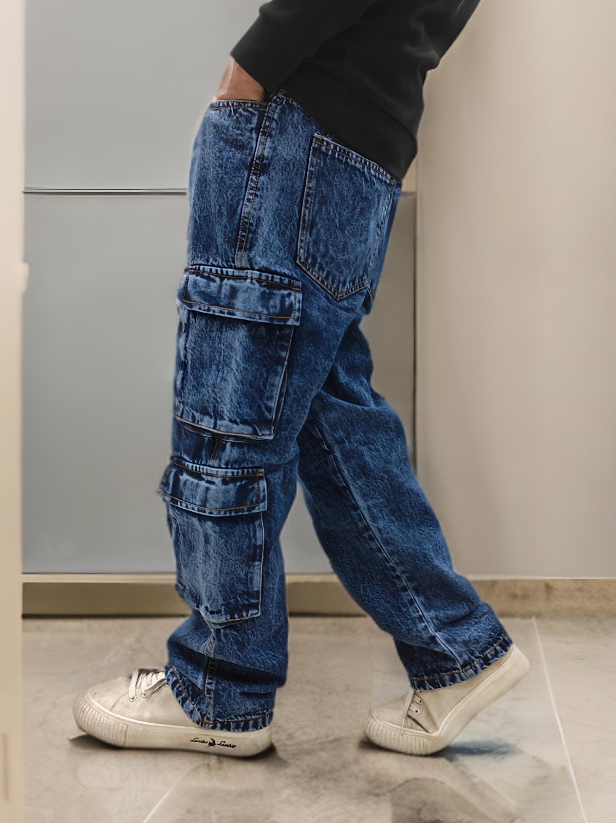 Premium 8 Pocket Denim Cargo ( ACID BLUE )