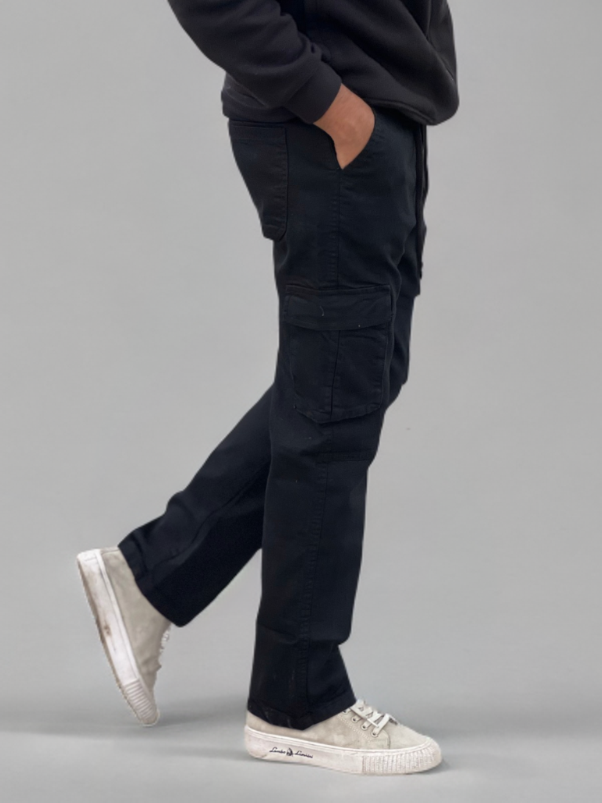 Loose Fit 6 Pocket Denim Cargo For Men ( BLACK )