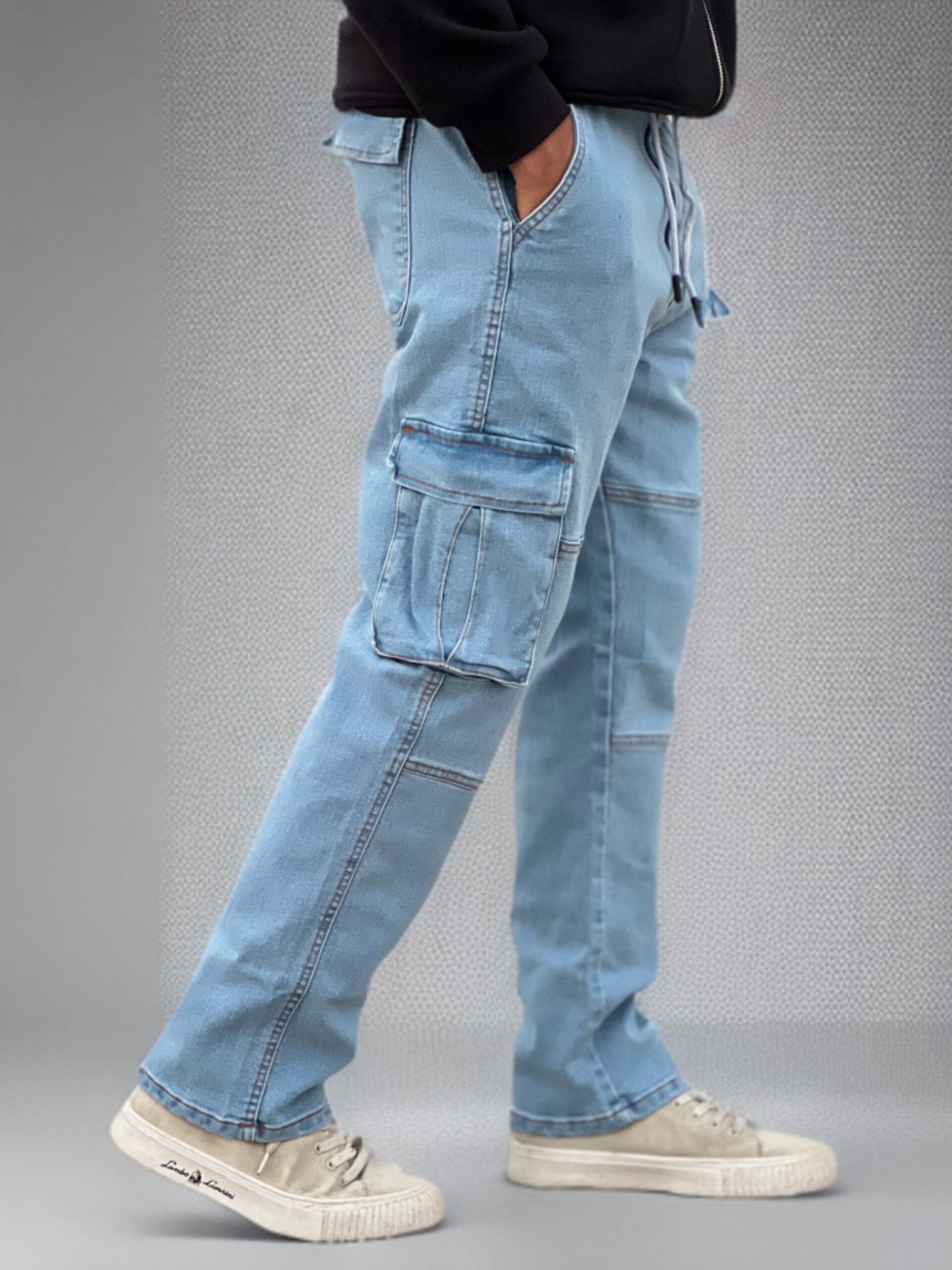 Loose Fit 6 Pocket Denim Cargo For Men ( URBAN LIGHT BLUE )