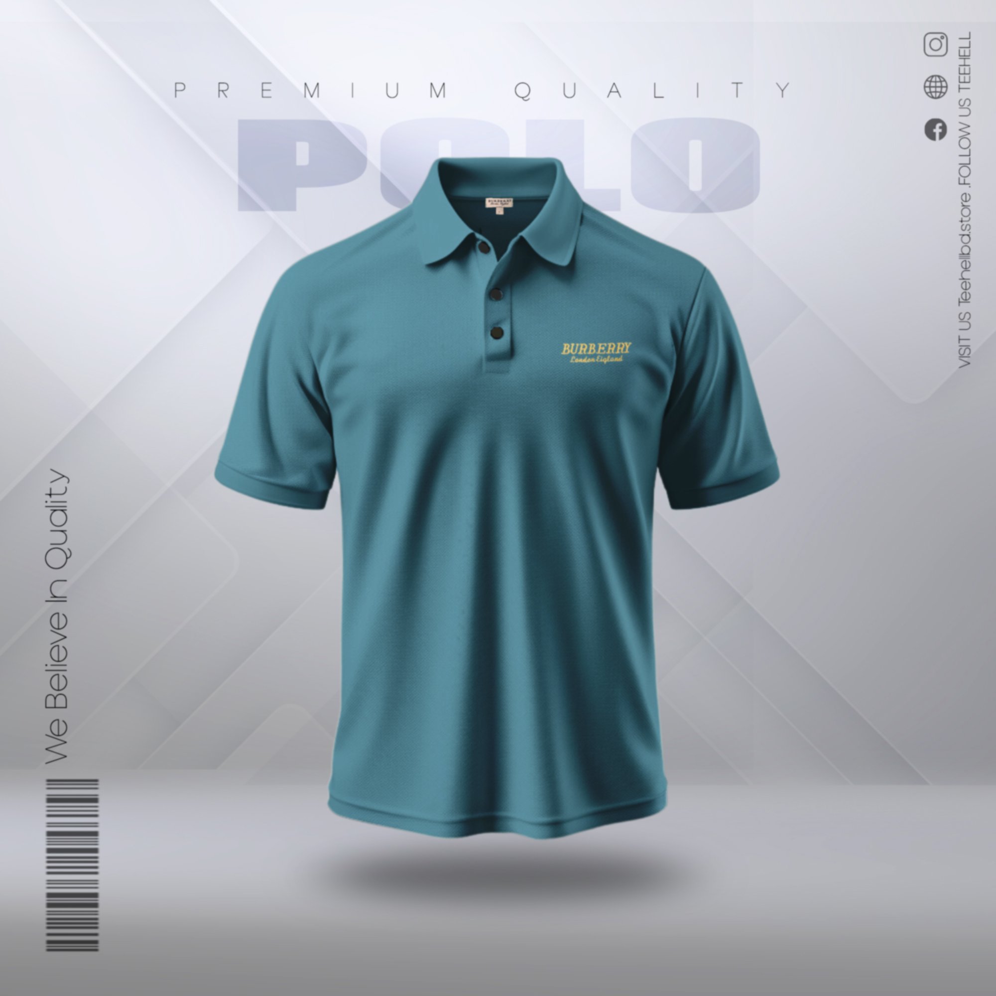 Cotton Knitted Polo Shirt ( Dark Cyan )