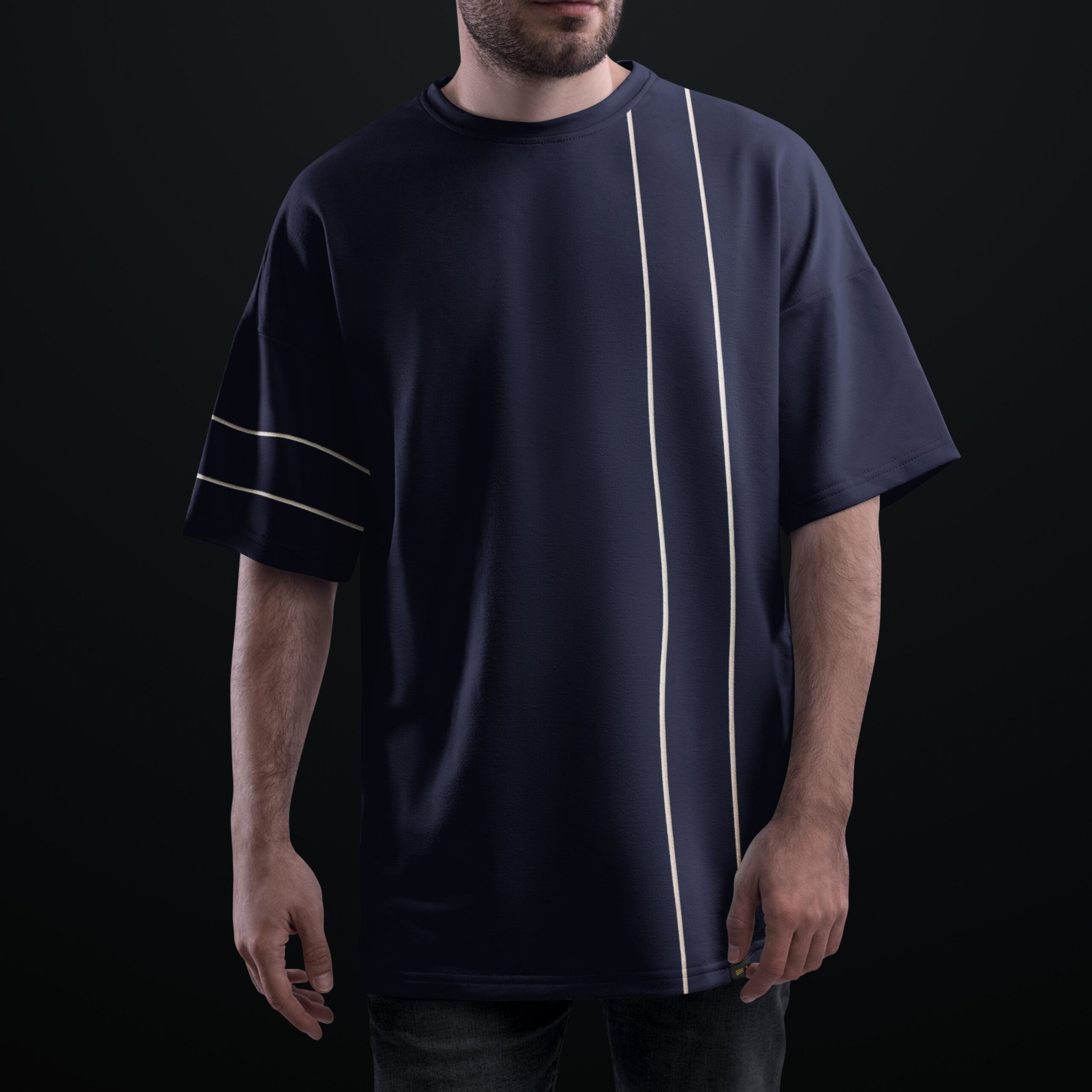 PIPING Oversized T-shirt ( NAVY )