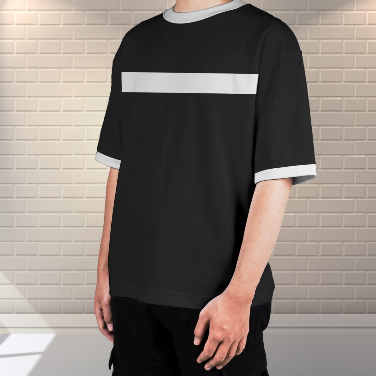 Contrast Oversized T-shirt ( BLACK )