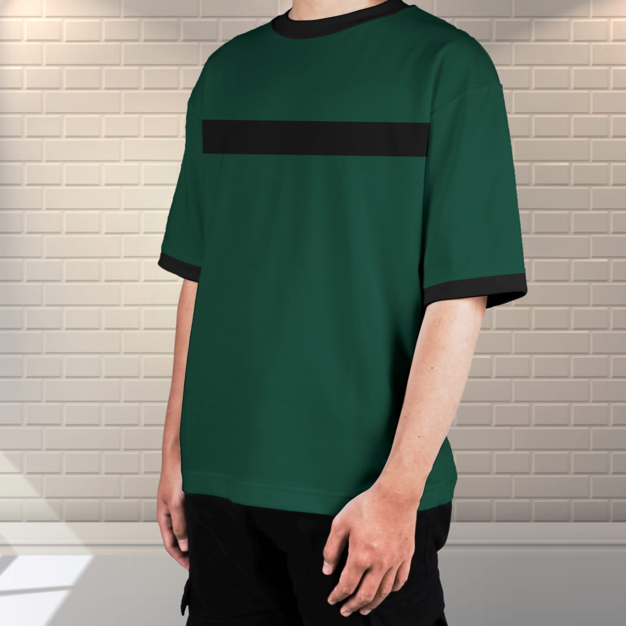 Contrast Oversized T-shirt ( BETTLE GREEN )