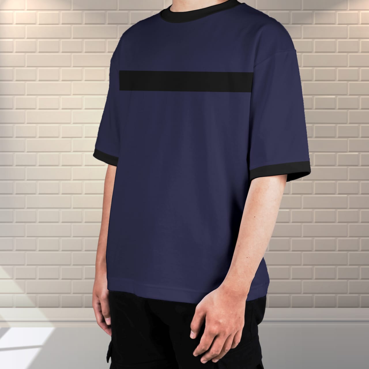 Contrast Oversized T-shirt ( DARK NAVY )