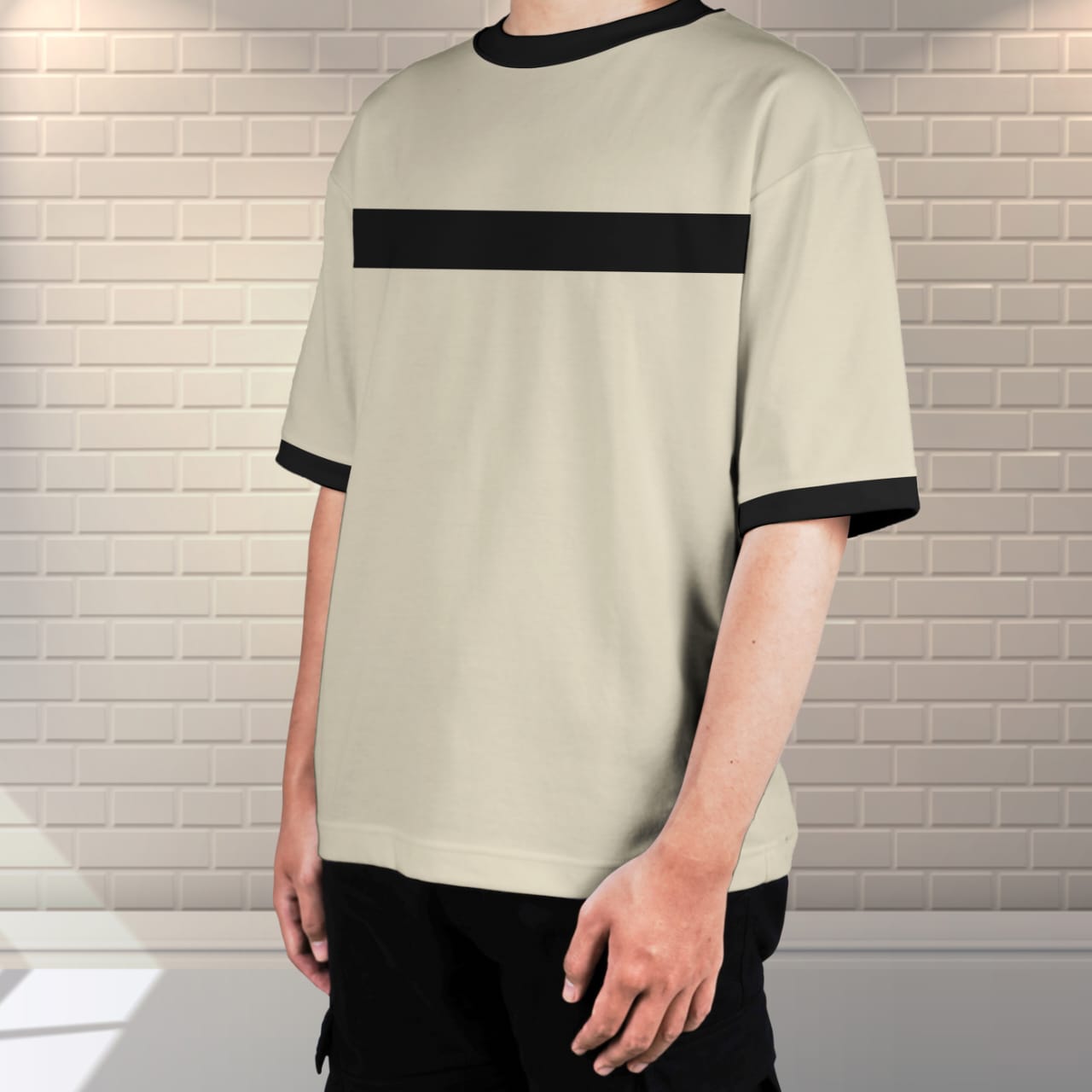 Contrast Oversized T-shirt ( CREAM WHITE )